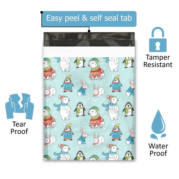 ❄️10 Blue winter animals Poly Mailers 12  x 15 inch - Picture 6 of 7